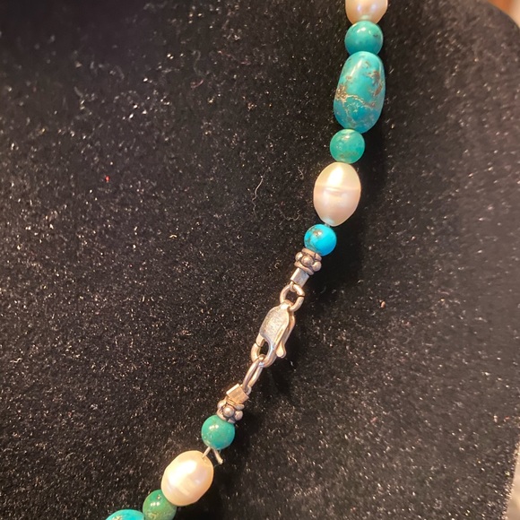 Genuine turquoise, fresh water pearl necklace - Picture 2 of 2
